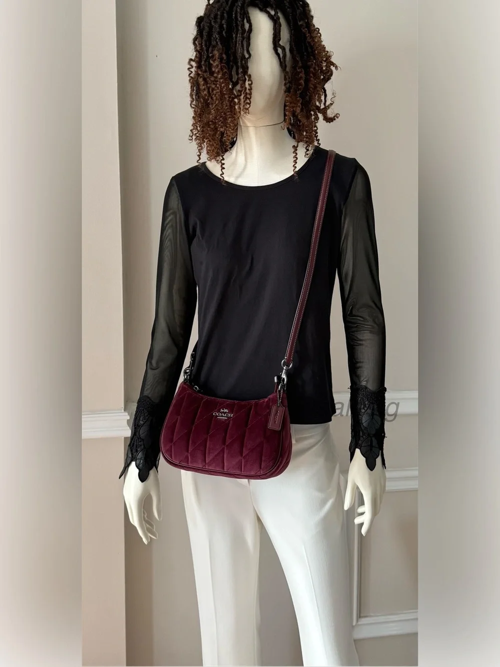 NWT Coach Teri Shoulder bag Quilted Velvet Crossbody Burgundy Gunmetal CCW70